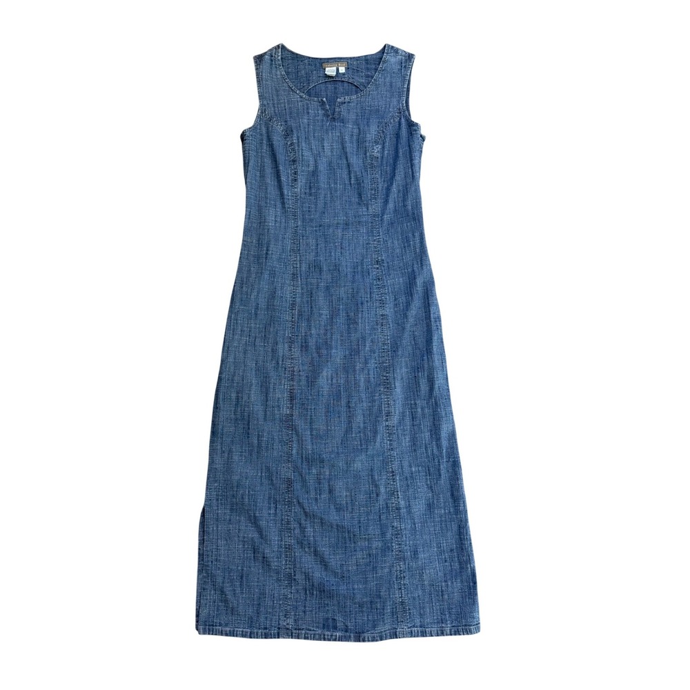 Isabella bird Denim Maxi Dress 4 Blue Cotton Tencel Sleeveless Sheath Slit